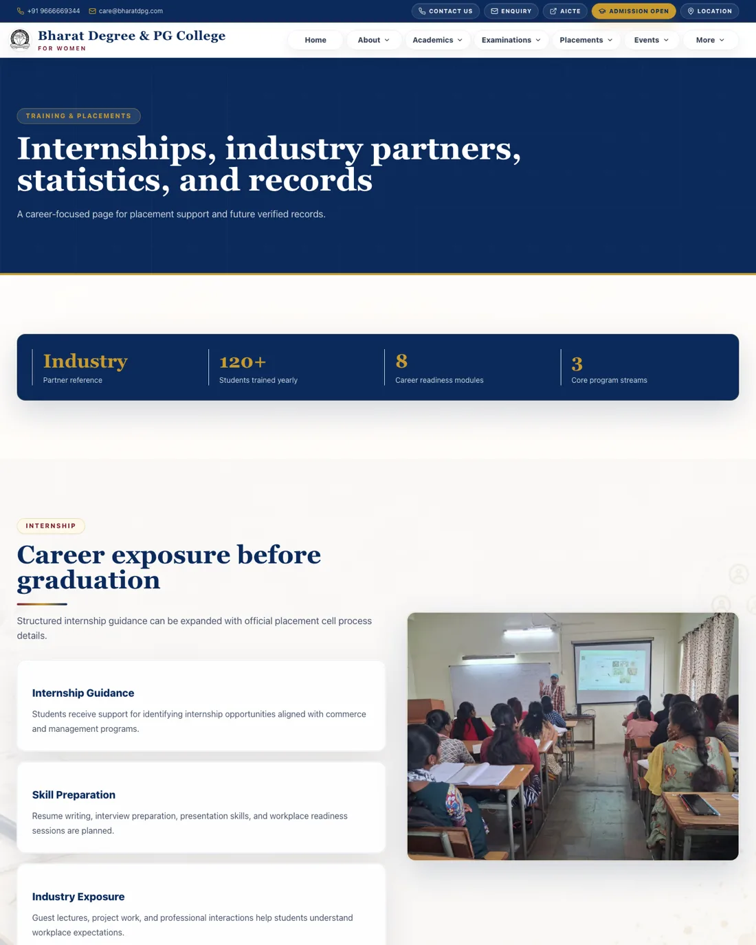 Bharat DPG placements page — internships, industry partners, statistics, records