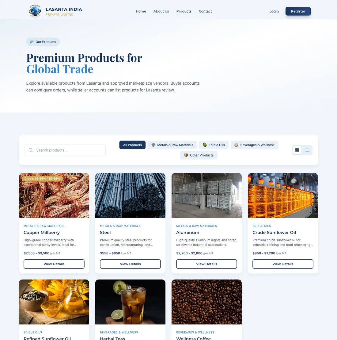 Lasanta India products page
